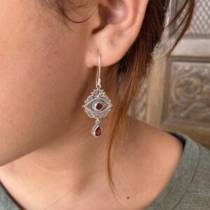 Handmade Bali sterling silver lotus drop earrings