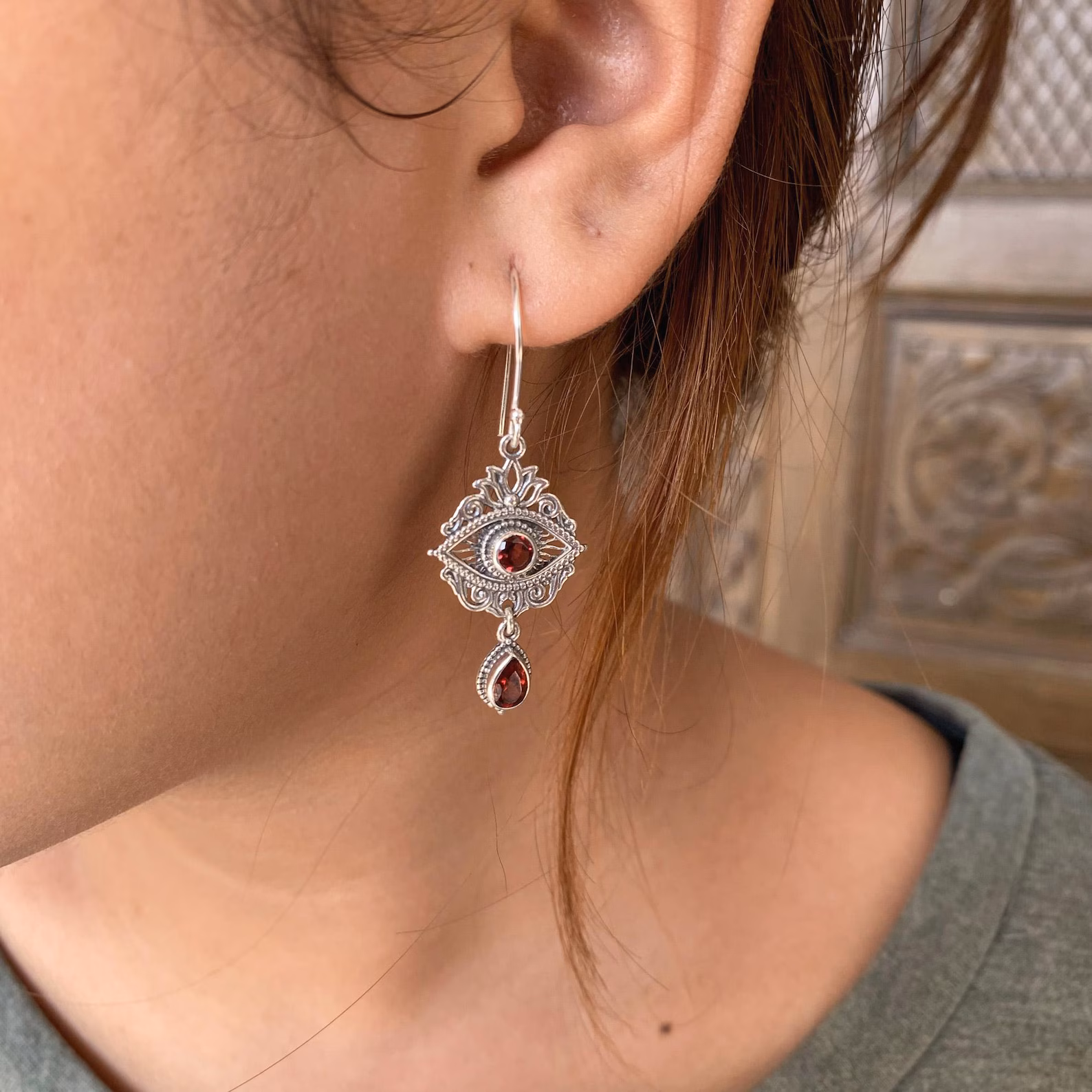 Dewi Lotus Handmade Sterling Silver Earrings Bali Handmade Bali sterling silver lotus drop earrings