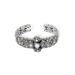 multicolor gemstone and mother of pearl sterling silver cuff bracelet