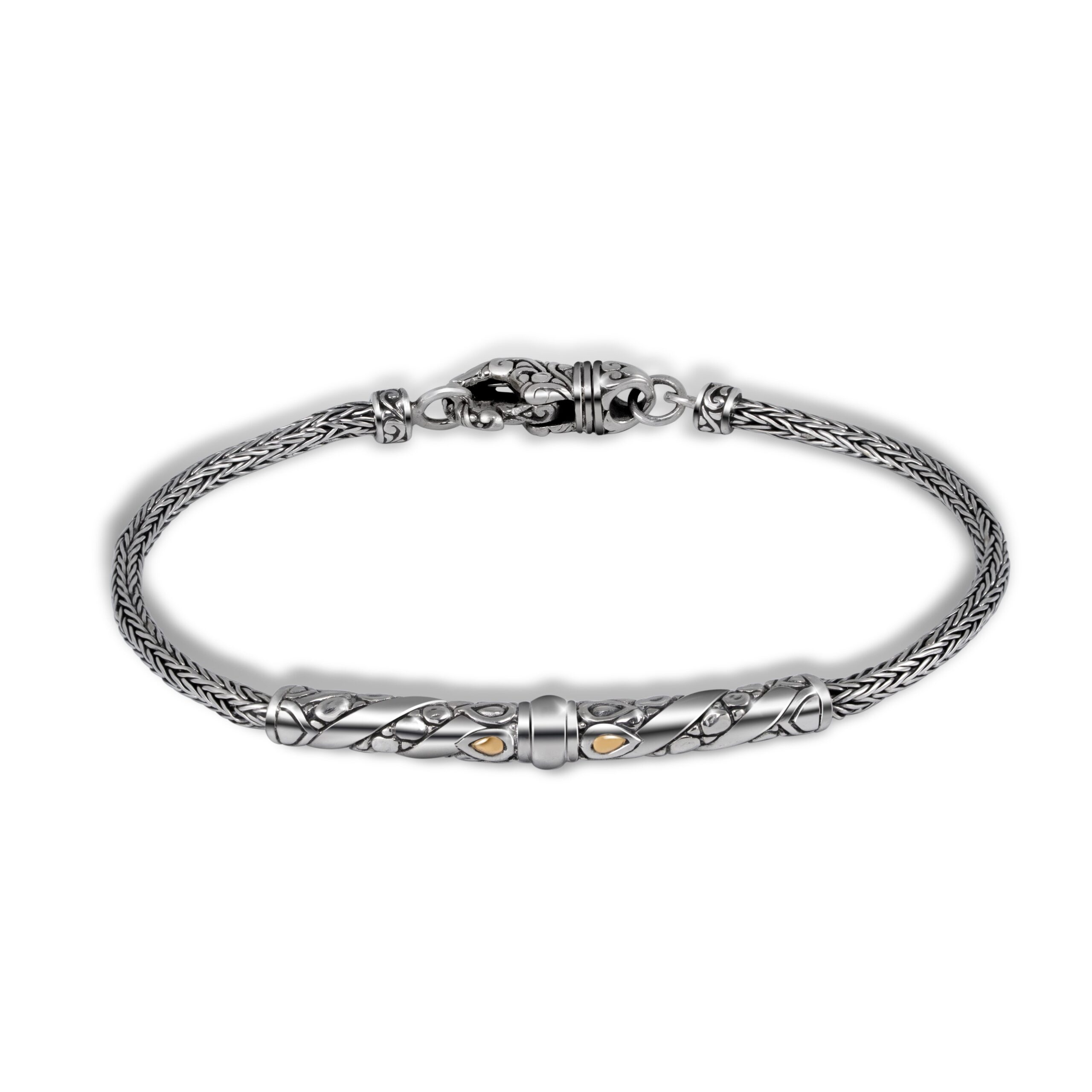 Balinese Braided Silver Bracelet with Gold Accents-a.jpg braided sterling silver bracelet with Balinese ornamental design
