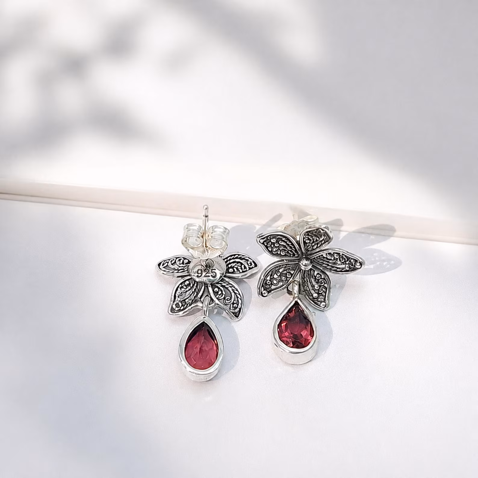 Genuine Teardrop Gemstone 925 Silver Flower Earrings Genuine teardrop gemstone 925 silver flower earrings