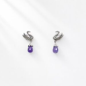 Handmade swan amethyst gemstone earrings from Bali Indonesia
