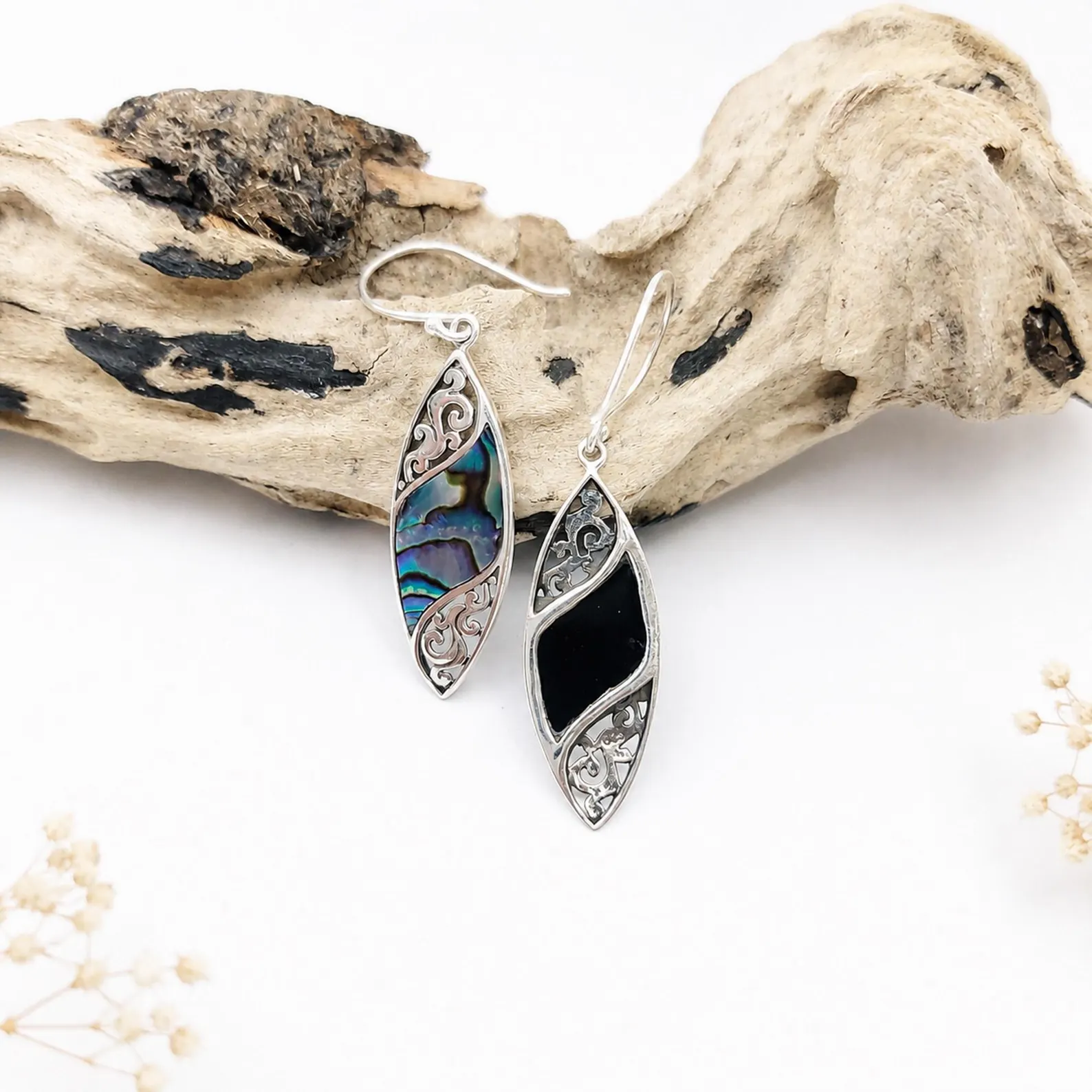 Handmade Bali Abalone Shell Dangle Jewelry Bali handmade 925 silver marquise drop earrings