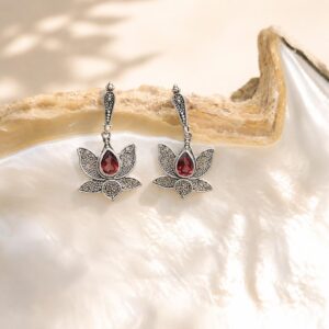925 sterling silver lotus flower earrings with gemstone