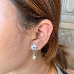 925 sterling silver flower earrings with gemstone center