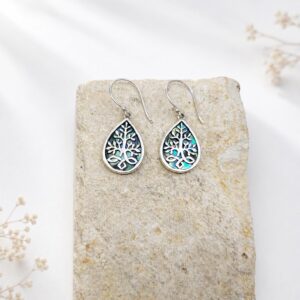 Handmade Tree of Life abalone shell earrings from Bali Indonesia