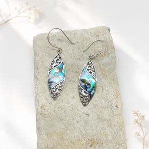 Bali handmade 925 sterling silver abalone shell marquise earrings