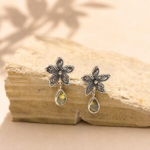 Traditional Bali sterling silver floral dangle earrings