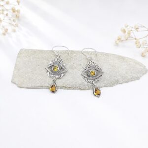 Bali artisan lotus gemstone dangle jewelry