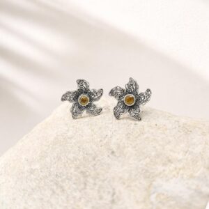 Balinese artisan flower sterling silver earrings detailed design