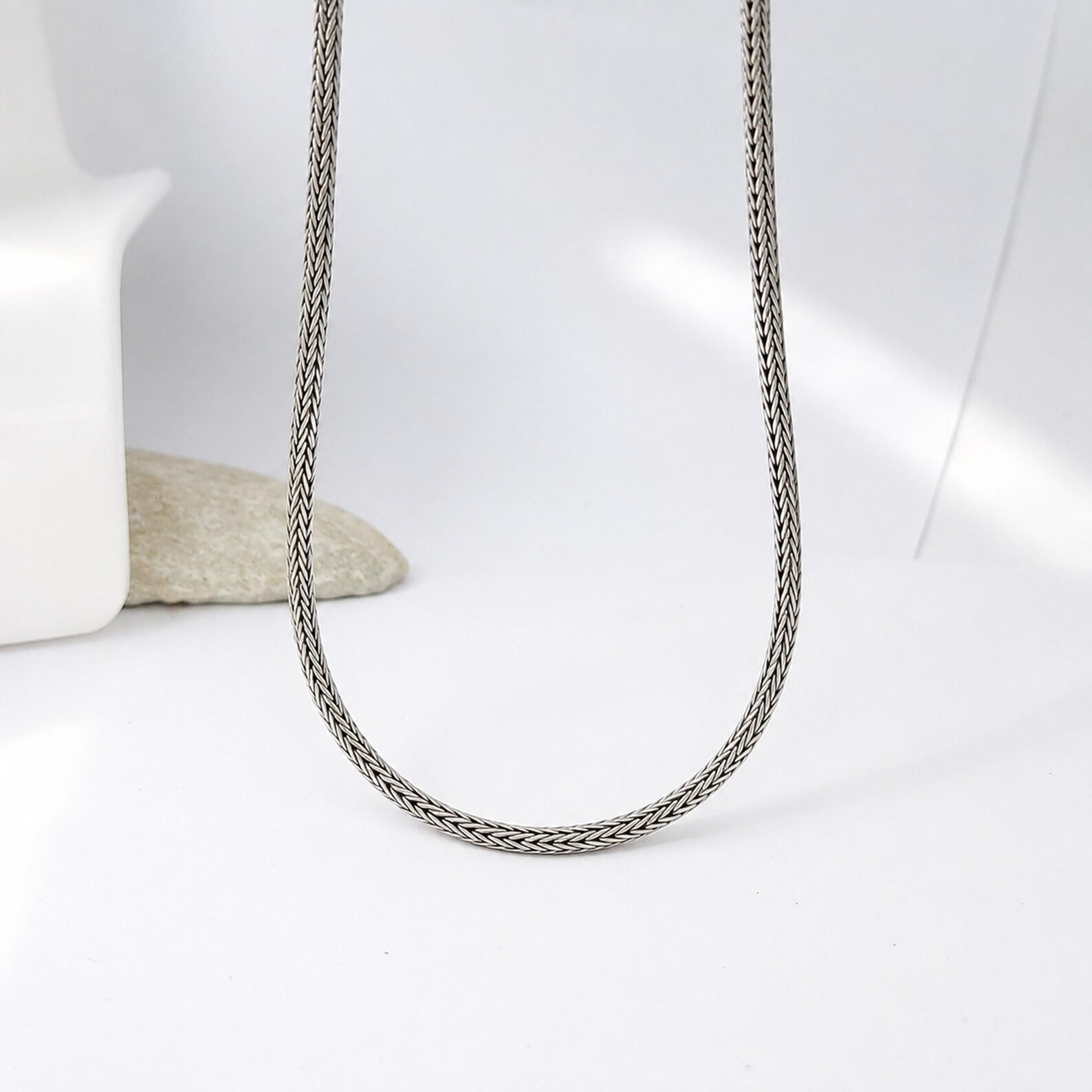 Handmade Balinese Tulang Naga Sterling Silver Necklace 3mm Tulang Naga woven silver necklace artisan jewelry