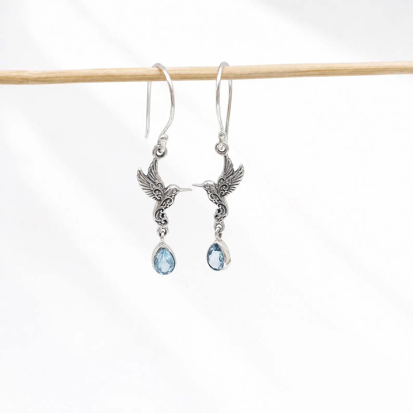 Handmade Sterling Silver Hummingbird Jewelry with Gemstone Bali silver hummingbird earrings nature inspired design