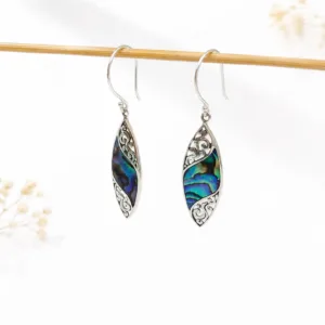 Natural abalone shell sterling silver dangle earrings Bali