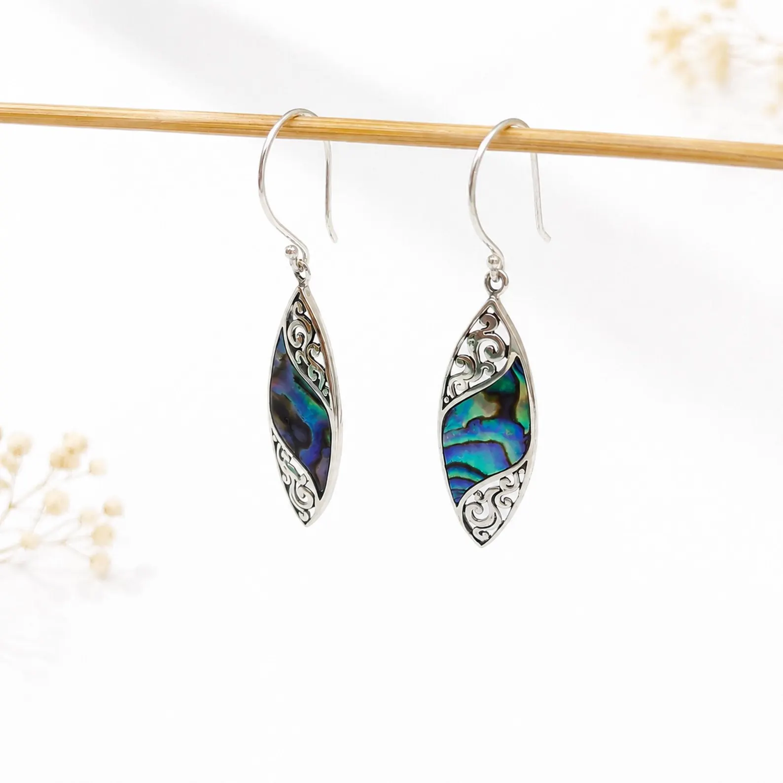 Natural Abalone Shell Sterling Silver Dangle Earrings Natural abalone shell sterling silver dangle earrings Bali