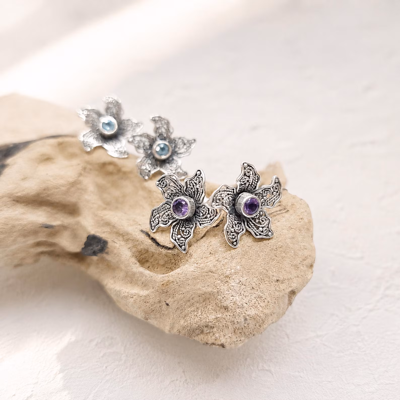Natural Gemstone Bali Sterling Silver Flower Jewelry Natural gemstone Bali sterling silver flower jewelry