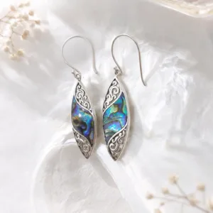 Handmade Balinese filigree abalone shell sterling silver earrings