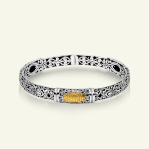 925 sterling silver bangle bracelet with gold plated honeycomb center