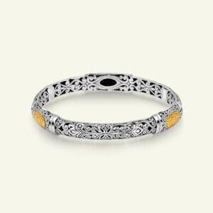 sterling silver bangle with gold plated honeycomb centerpiece